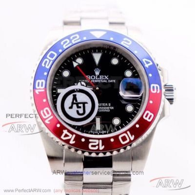 AJF Replica Rolex GMT Master II 16710 Pepsi Bezel Oyster Bracelet 40 MM 2836 Automatic Watch
